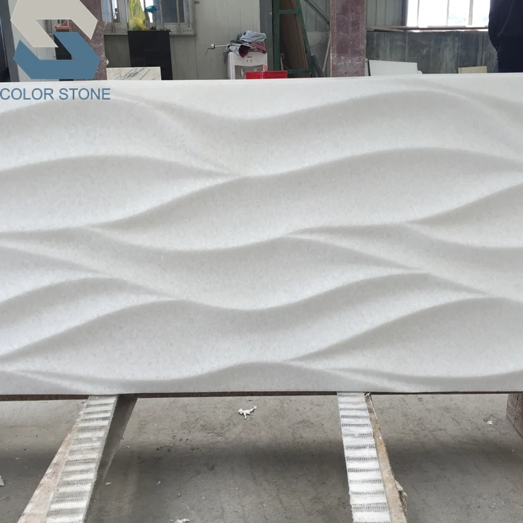 Best price cnc engraving 3d honed carved white marble wall panel tile