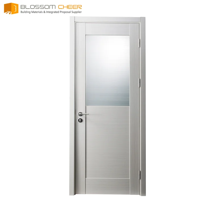 Simple and cheap plain white interior frosted glass interior bathroom door