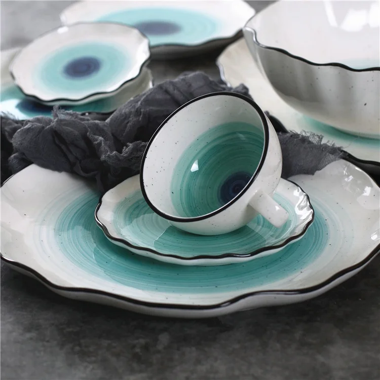 Flower design spiral dinnerware stylish speckled porcelain dinner set for banquet