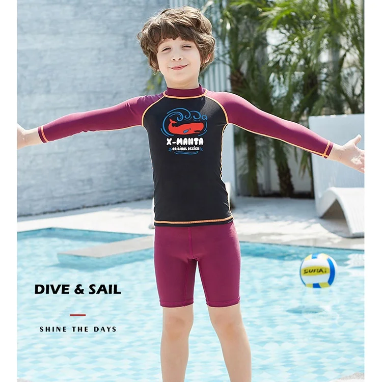 The two sets nylon wetsuit long sleeves uv protection swimwear children