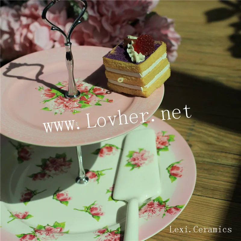 Fine China Wholesale 2 Tier Round Porcelain Cake Plate Ceramic Cake Stand For Home,Hotel , Restaurant, Wedding