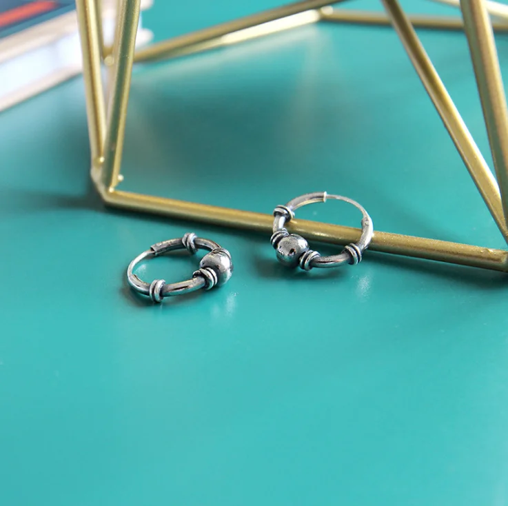 
Woman Jewelry 2018 antique thailand hoop Gift Round ball 925 Sterling Silver Earring 