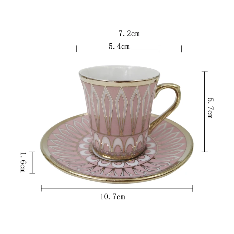 Оптовая продажа розовых красивых кофейных чашек и блюдец с золотой ручкой