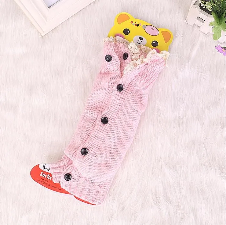 Однотонные гольфы, оптовая продажа, Детские гетры с кружевом и пуговицами