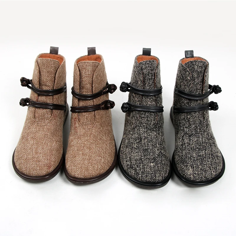 Женские Новые Модные Винтажные женские ботильоны из конопляной кожи с пряжкой