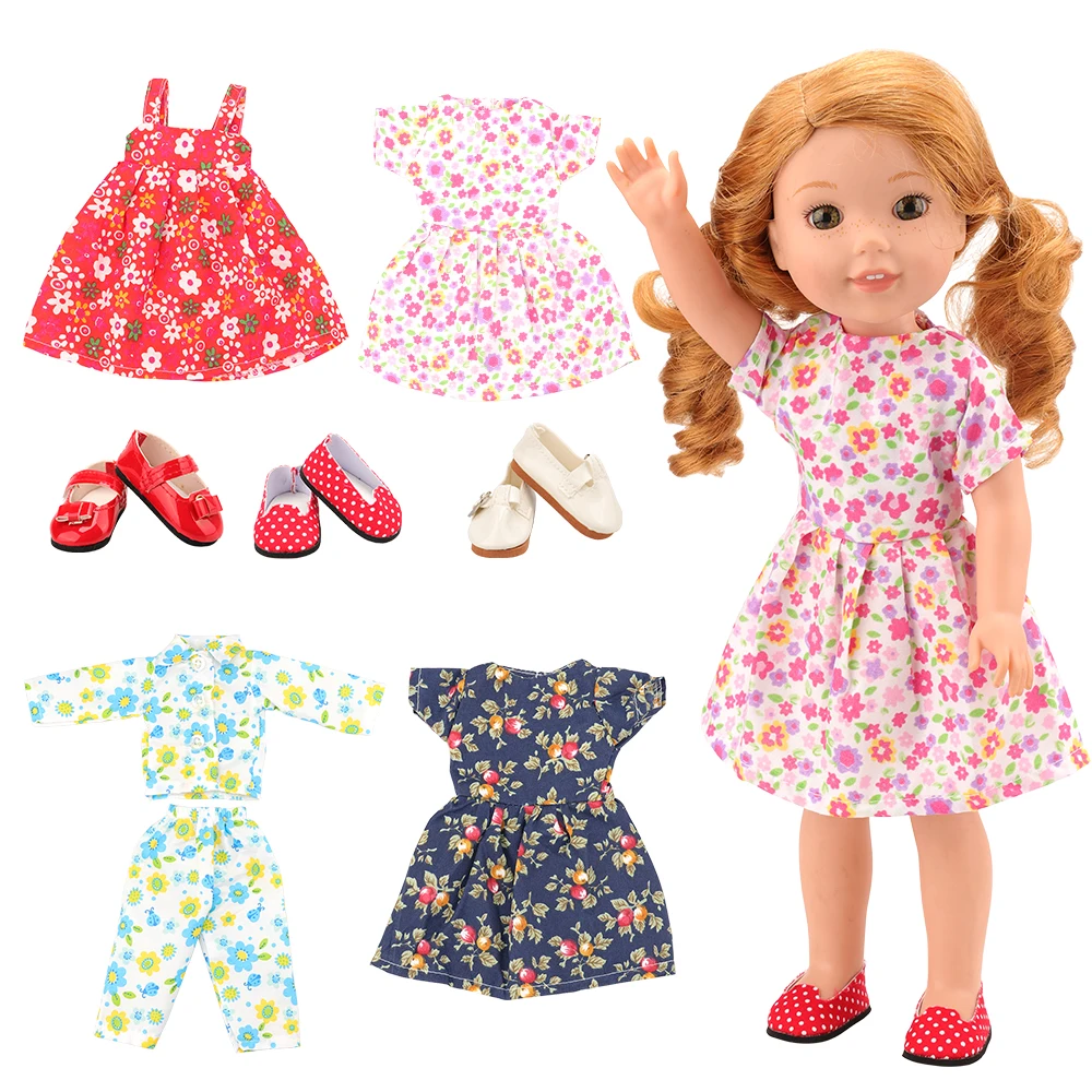 Fashion Handmade  4 Doll Dresses Clothes  + 3 Dolls Shoes Accessories for American Doll 14.5 inch Baby Kids Girl Toy Gift