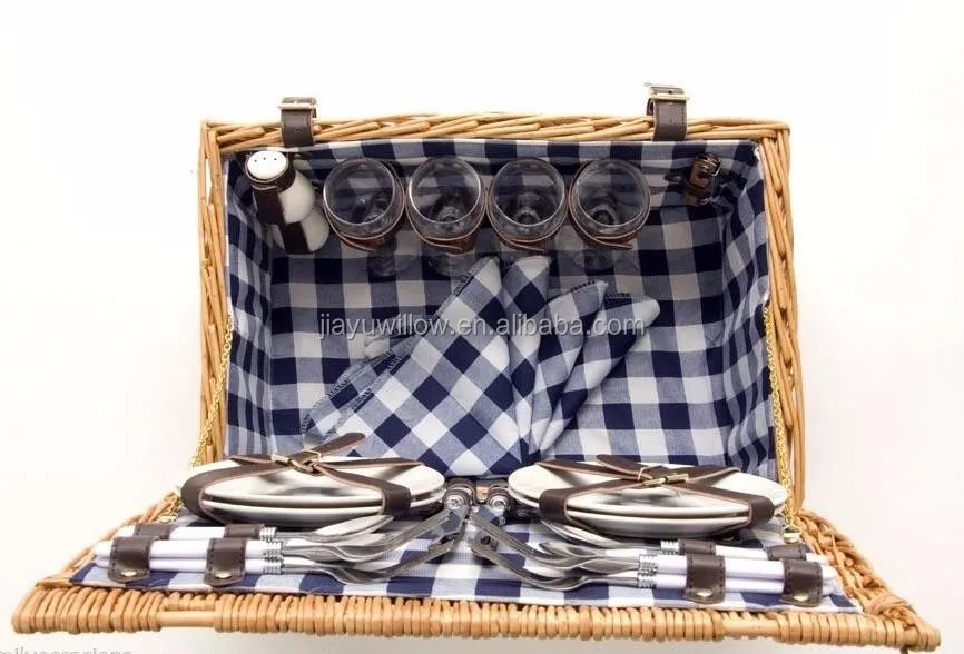 
WILLOW PICNIC BASKET 4 PERSON OUTDOOR WICKER HAMPER SET PLATES CUTLERY 