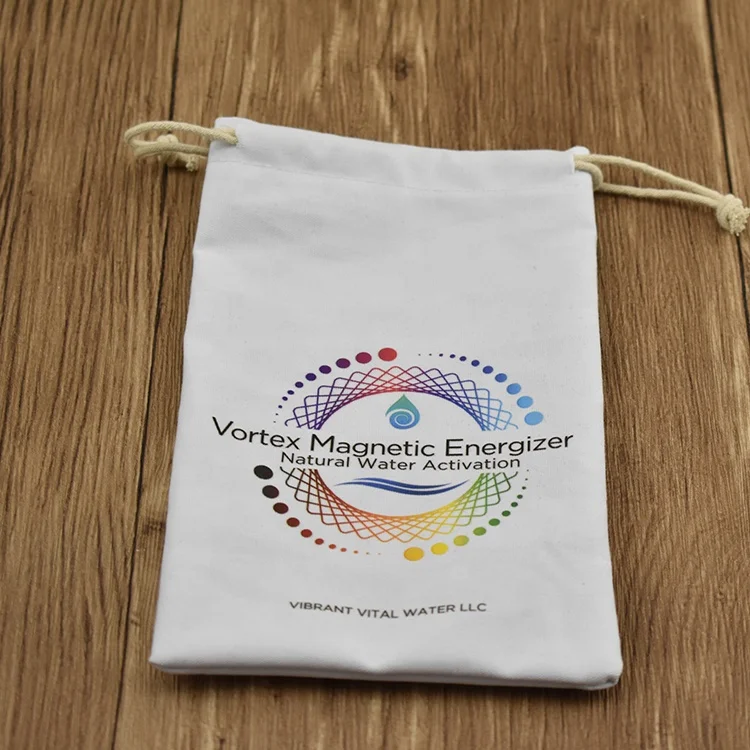 Custom colorful logo printing personalised white cotton drawstring jewelry pouch