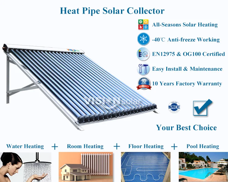 Copper heat pipe pool solar heating collector in China