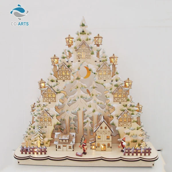 Exquisite Design Home Decoration Small Wood Lighting Crafts Hot Selling Wooden LED Lighting House Glowing Ornaments Christmas