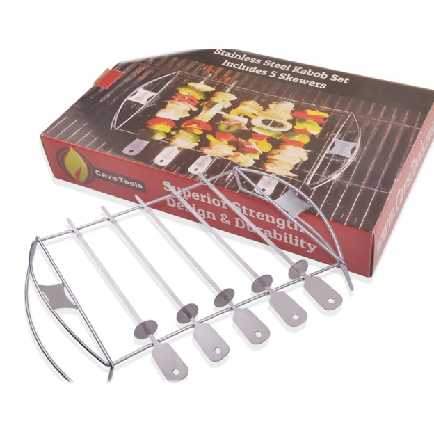 barbecue skewer shish kabob set,stainless steel barbecue kabob skewers and rack,-shish kebab grill rack with skewers -Cave tools