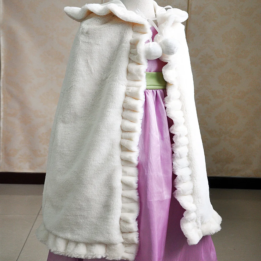 Hot selling Princess Baby Flower Girls Hooded Cape Winter Wedding Cloak For Kids Junior Bridesmaid Warm Fur