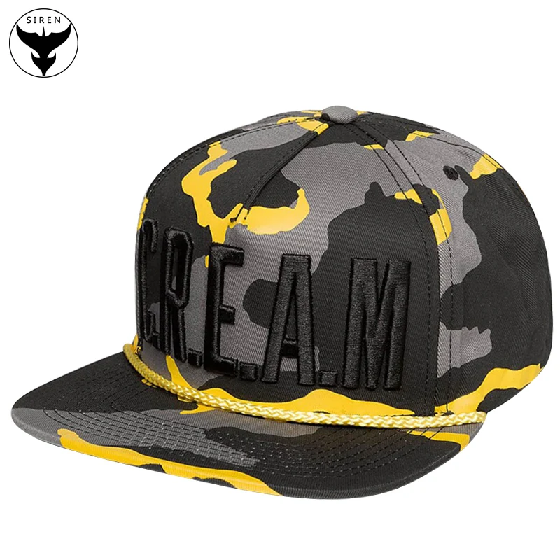 Hat Factory Custom Embroidered 5 Panel Camo Rope Bill Camouflage Running Snapback Caps