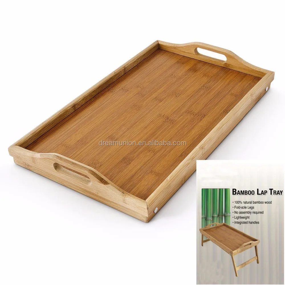 Bamboo Wooden Bed Tray With Folding Legs Serving Breakfast Lap Tray Table Mate