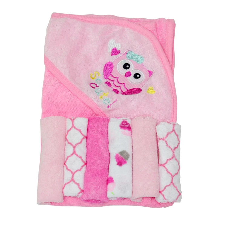 Cheap Wholesale Hooded Towel Set With 6 Pack Washcloth