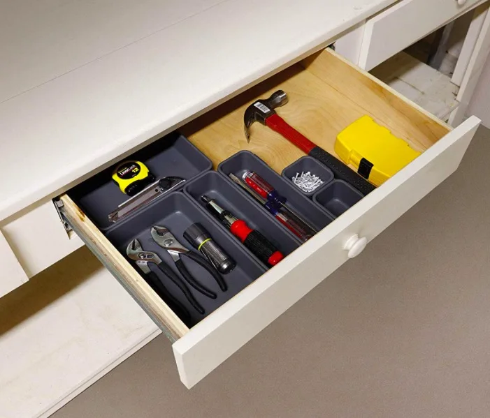 
ZNF00073 Plastic 8 Pcs Drawer Organizer Dividers for Bathroom Cosmetic Makeup and Kitchen Silverware Cutlery Utensil Tool Box 