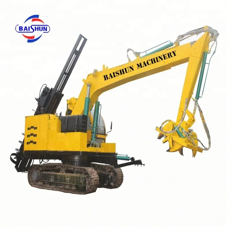 Electric Pole Installation By Used Engineering Auger For Earth Drilling Tractor