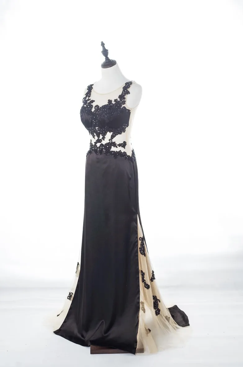 Latest long-length black a line evening dress formal