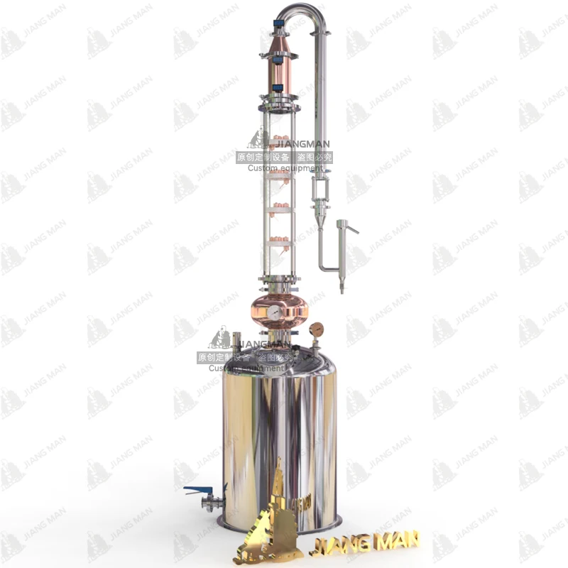 Popular Brewery Equipment Alcohol Distiller 50L 100L 150L 200L 4' 6' Copper Bubble Plate Glass Distillation Column Still