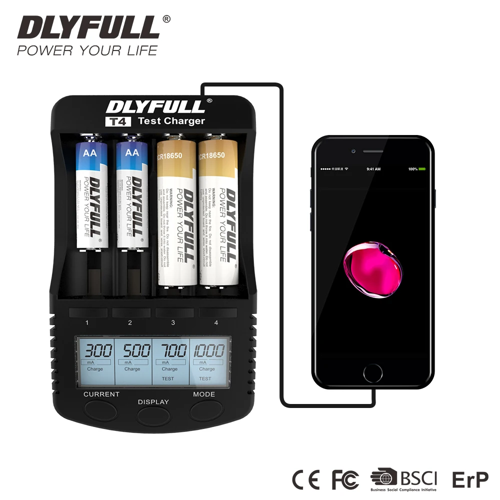 Dlyfull Smart 4 Slots China Factory Outlet NiMH lithiumion Universal Smart Battery Tester 18650 Battery Charger AA AAA