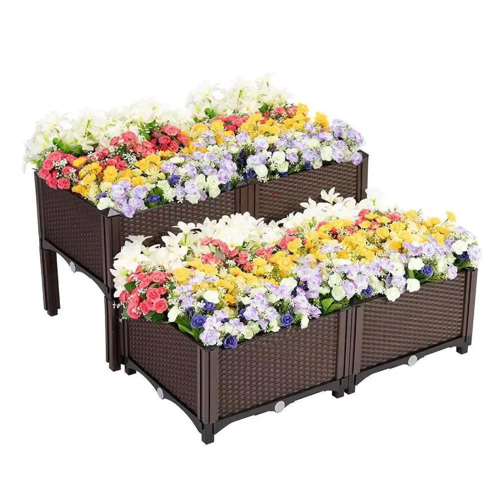 Suntour Plastic Foldable Planter Box for Flowers Composting Garden Bed Plant Box Outdoor
