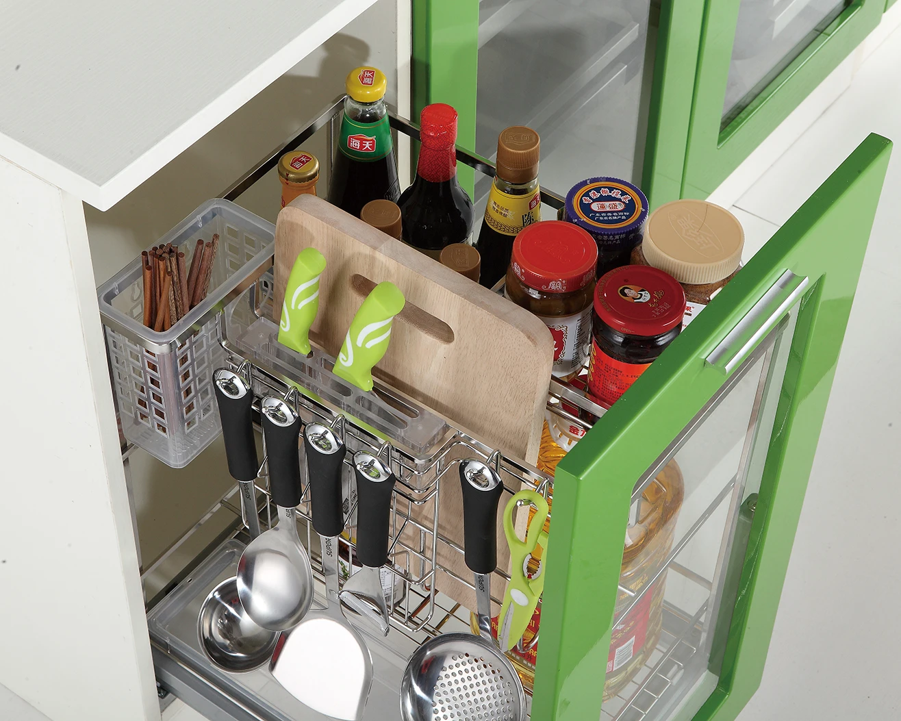 
Metal Kitchen Cabinet sale -Pull Out Drawer Multi-functional 2 tier mesh Wire sliding cabinet Basket 