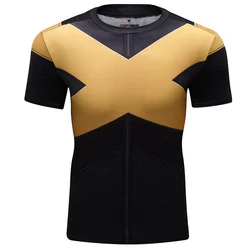 Mens polyester sports tshirt x-men costume short sleeve superhero tshirt