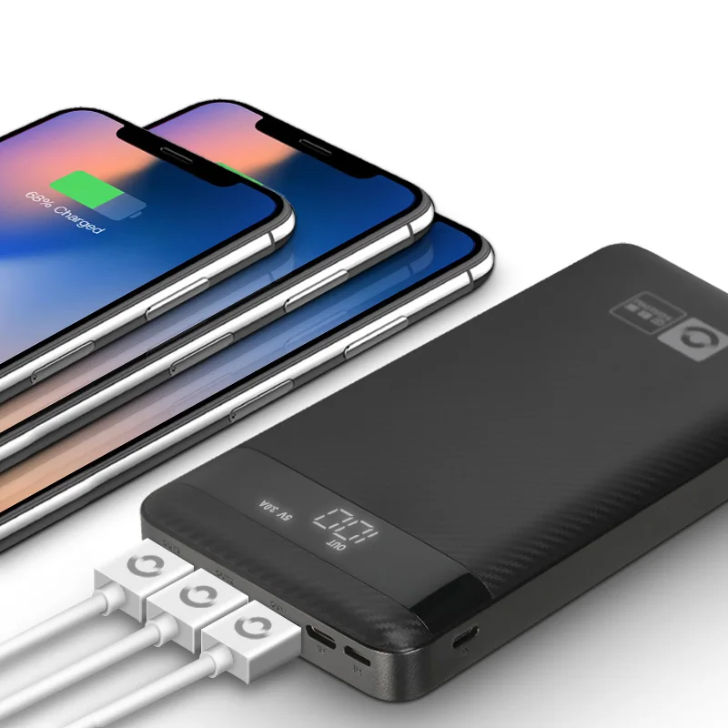 SOSLPAI large capacity li-polymer battery mobile charger power bank 20000 mah 3 usb ports phone custom logo qc3.0 power bank