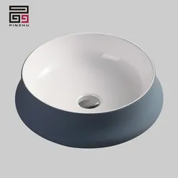 Italian design ceramic lavatory double color wash sink circle porcelain counter top basin