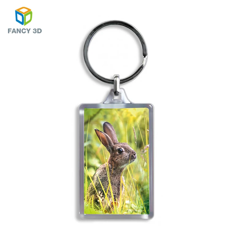 Zebulun PP Lenticular Sunflower Key Chain Ring Promotional Products Personalized 3D Plastic Acrylic Digital Photo Keychain