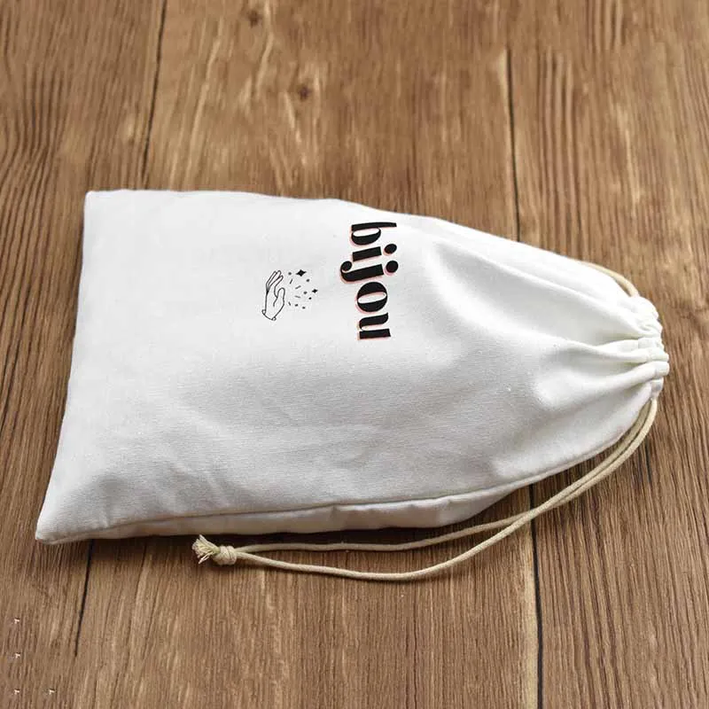 Сверхпрочная оптовая продажа Экологически чистая сумка на шнурке из органического хлопка с черной лентой