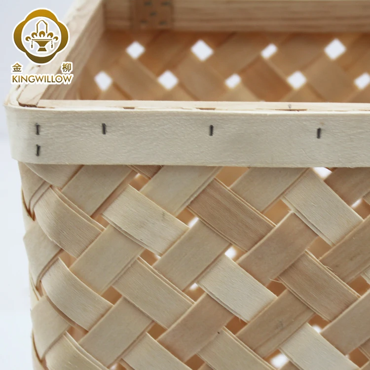 Cheap handamde eco friendly wood chip hanging storage basket for sundries with handles