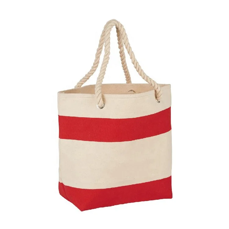 Factory Price High Quality wholesale stripe canvas beach rope handle tote bag