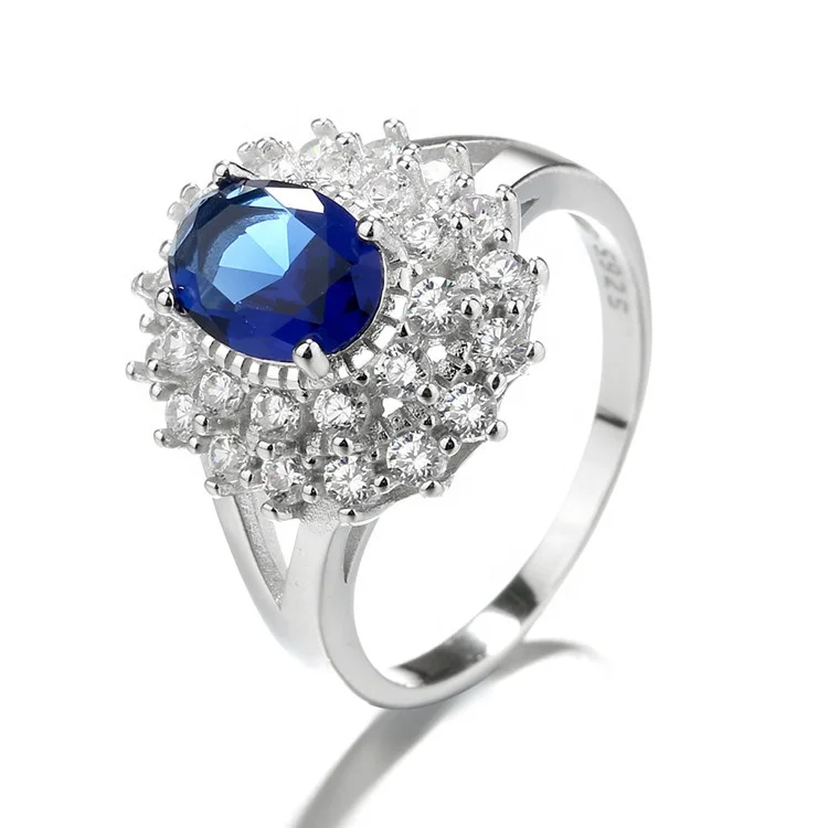 New Design 925 Sterling Silver Ring Sapphire Blue Gemstone Rings for Women