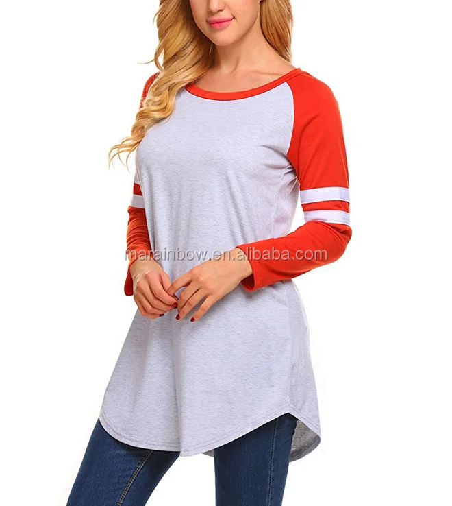 Womens wholesale custom cheap Raglan Long Sleeve O Neck Jersey Tunic Loose Baseball T Shirt