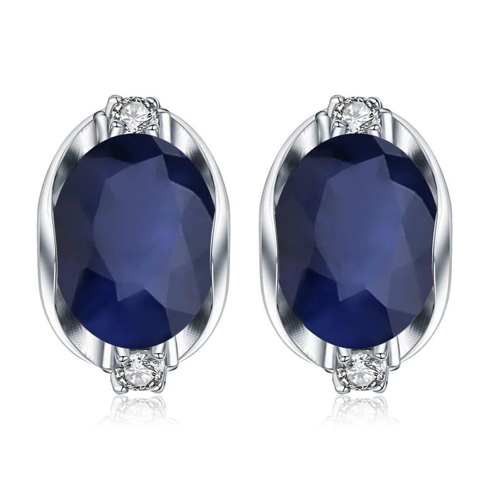 A2053 Abiding Classic Engagement Fine Jewelry Blue Sapphire 925 Sterling Silver English Lock Earrings For Women