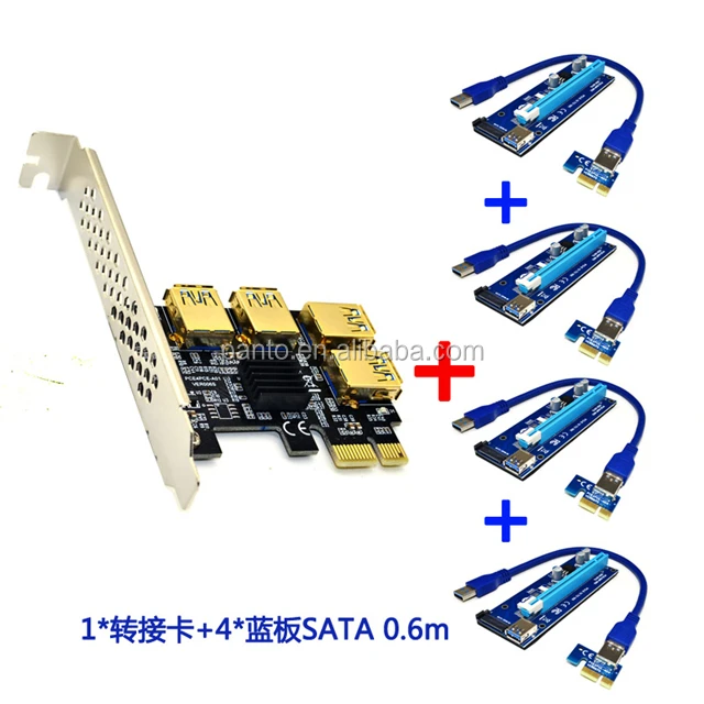 
PCIE 1 to 4 Riser card pcie x1 to x16 PCIE Multiplier 4 port riser Card for BTC Miner 