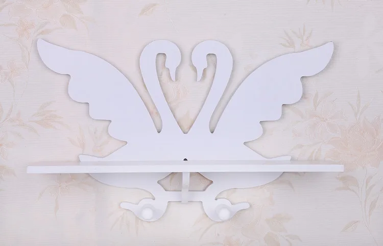 G0228 carved lovely swan commodity shelf white wooden wall shelf wall mount bracket hook kids room decoration towel bracket