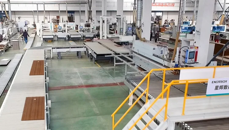 Excitech automated edgebander cell for cabinet furniture woodworking