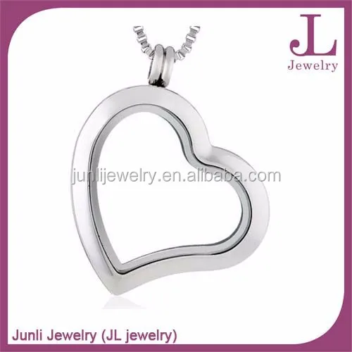 Photo Frame Locket Pendant Stainless Steel Heart Shaped Floating Locket