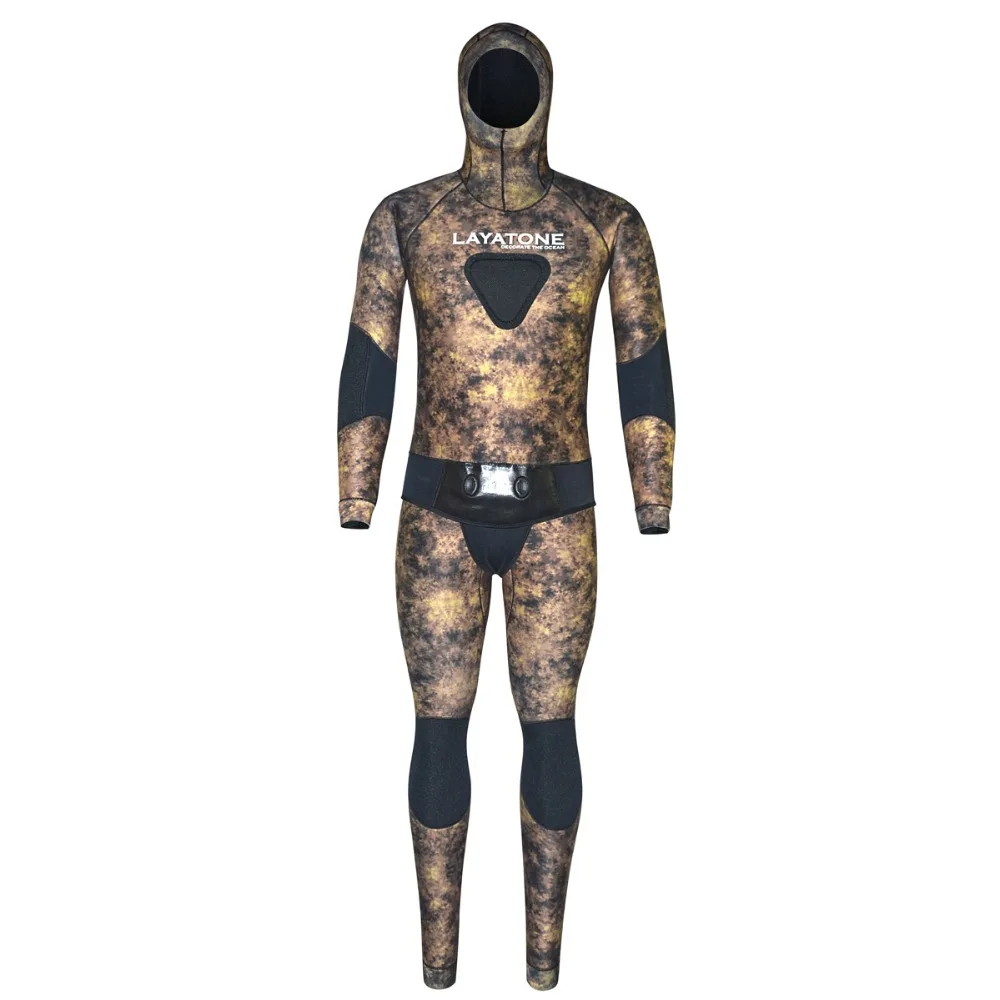 
LayaTone Adults 5mm Neoprene Hooded 2 Pieces Camo Long Sleeves Fishing Spearfishing Swimming Surfing Scuba Diving Wetsuit 