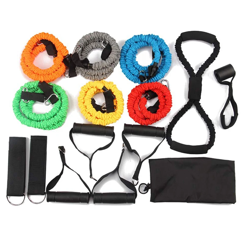 wholesale high resistance band work out 11 pcs resistance bands set with fabric covered for gym fitness