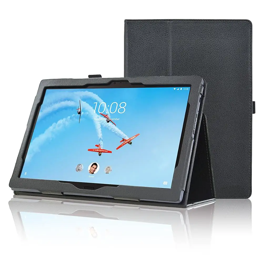 
New Arrival, Folio Protective PU Leather Tablet Case Cover for Lenovo Tab 4 10 Plus 2017 with Wake Sleep Feature, Black 