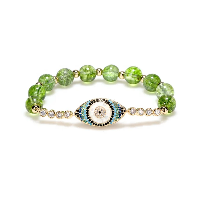 Женские Модные растягивающиеся браслеты из сплава меди с кристаллами циркония, очаровательные браслеты с бусинами Olivine