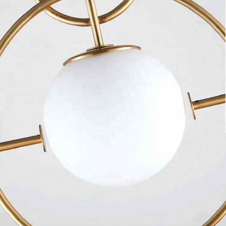 Mat glass ball in golden circle ring light art lamp led decoration chandelier lantern
