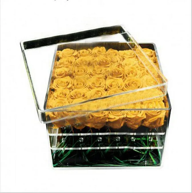 high quality Transparent clear plastic flower Acrylic rose logo flower Box with lid