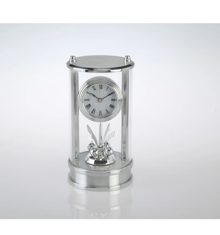 Aluminum table clock with rotating pendulum