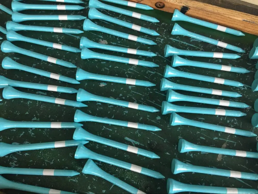 
high class wooden golf tees with two color stripes printed on shank 