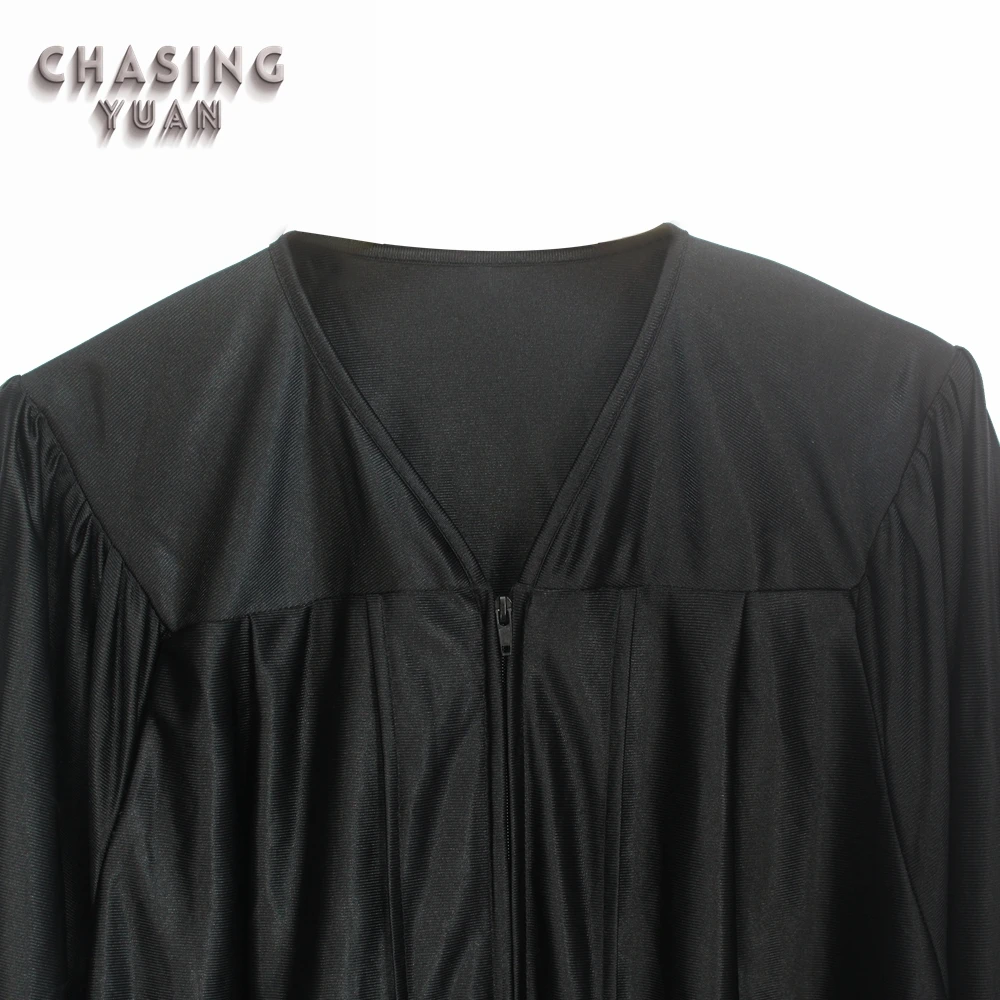 Academic Shiny Black Graduation Gown Robe