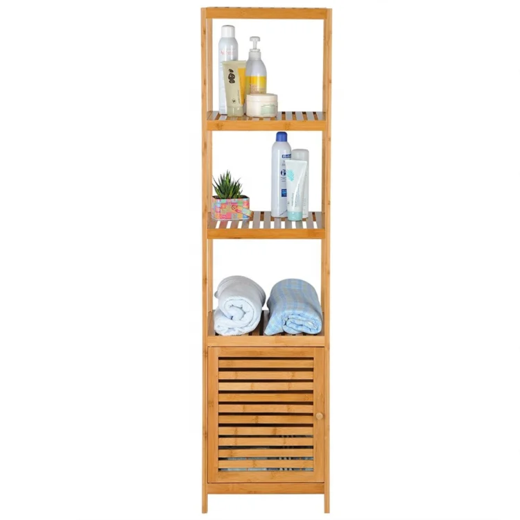 5-Tier Bathroom Shelf Bamboo Freestanding Shelving Unit Tower Shelf Storage Organizer Display Rack